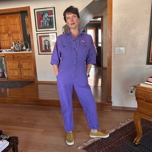 Vintage 1980s Purple Utility Jumpsuit ⚡ Snap Front / Elastic Waist